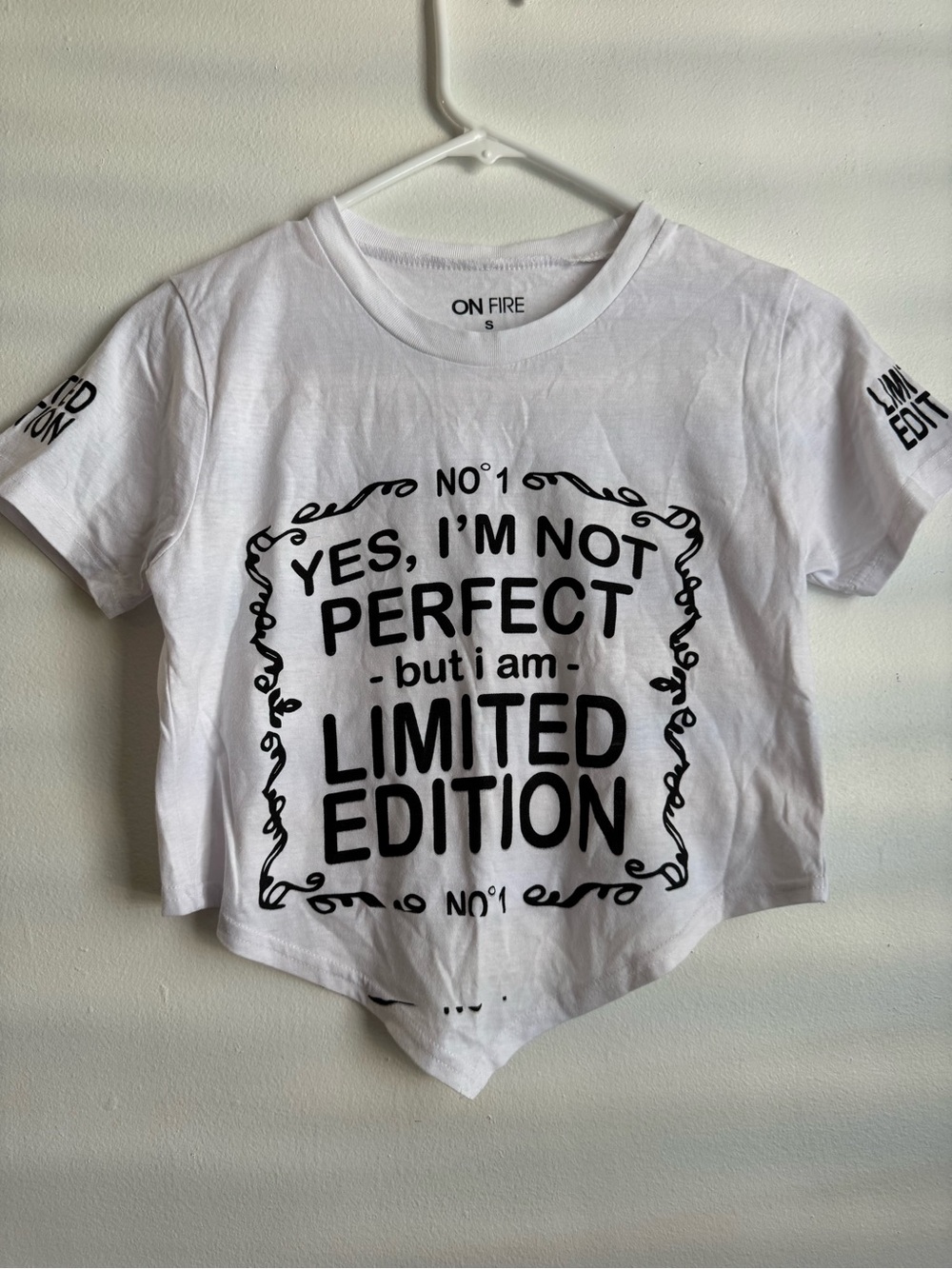 On Fire White Crop Tee with Black Limited Edition Print